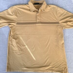 Timberland Weathergear Polo Shirt XL Tan Short Sleeve Striped Logo Casual